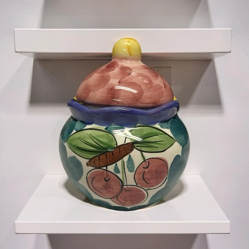Tabletops Unlimited Fruita de Rosa Sugar Bowl Hand Painted‎ Ceramic 1994 Vintage